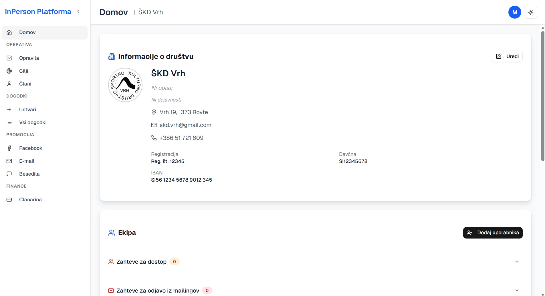 InPerson Platform - Home tab